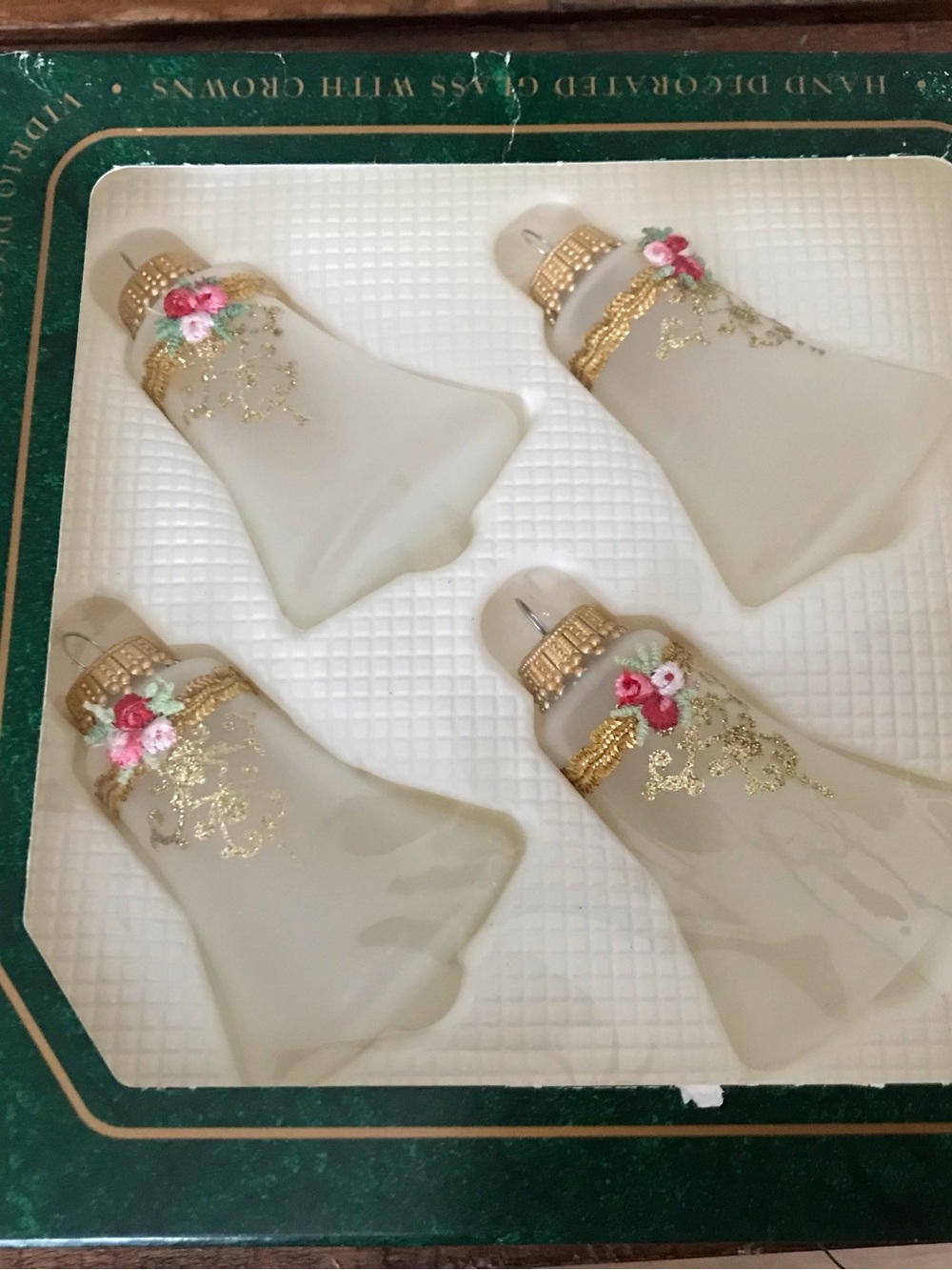 Christmas by Krebs Bell Ornaments with Flower Accents Glass Vintage